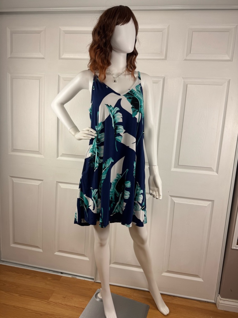 Navy Blue Tropical Print Maxi Dress